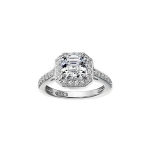 Platinum Plated Sterling Silver Asscher-Cut Halo Ring Set w Swarovski Zirconia